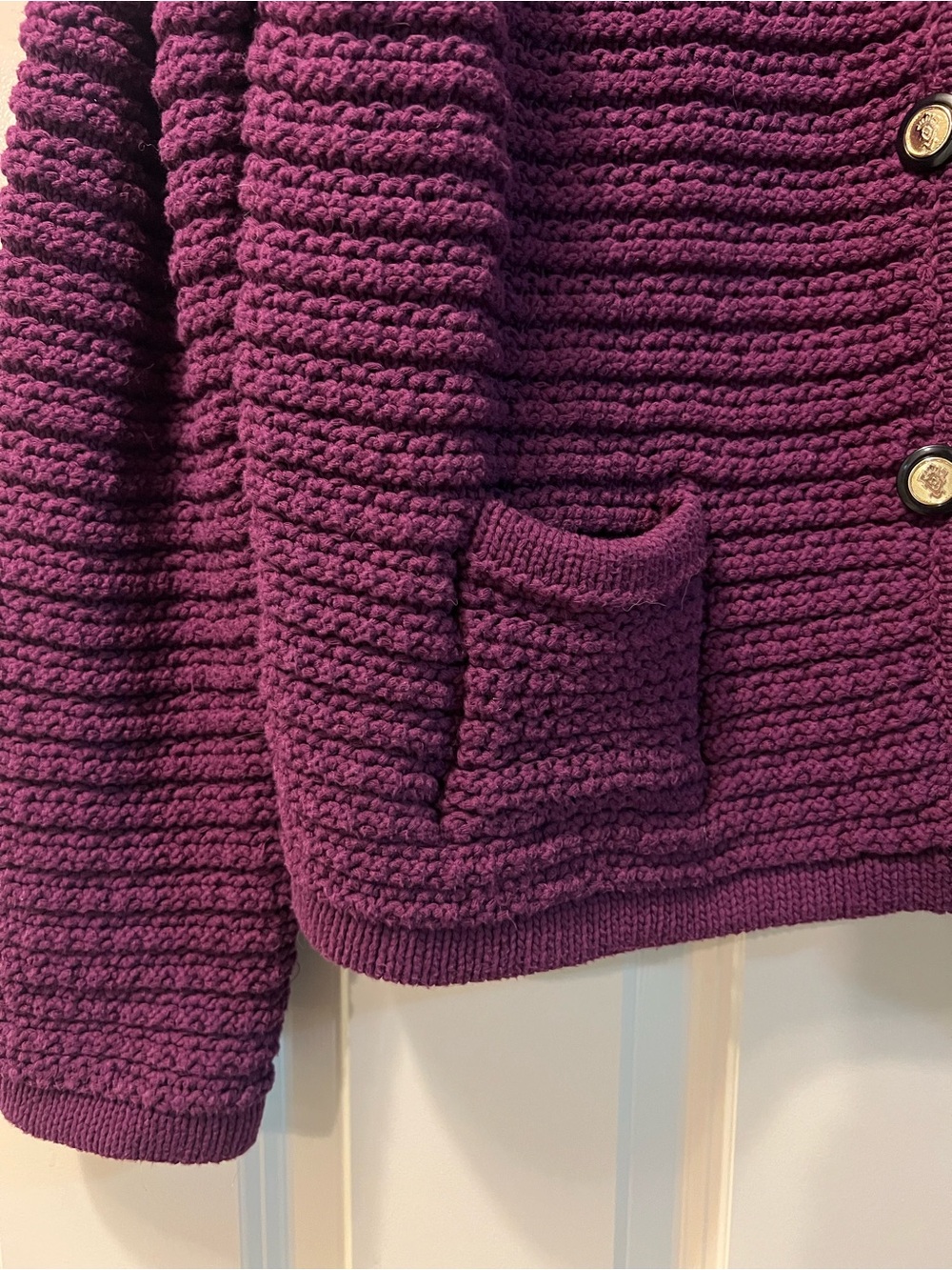 CeCe Plum Heavy Cotton Knit Crest Button Lady Jacket Cardigan Size L - Picture 4 of 10